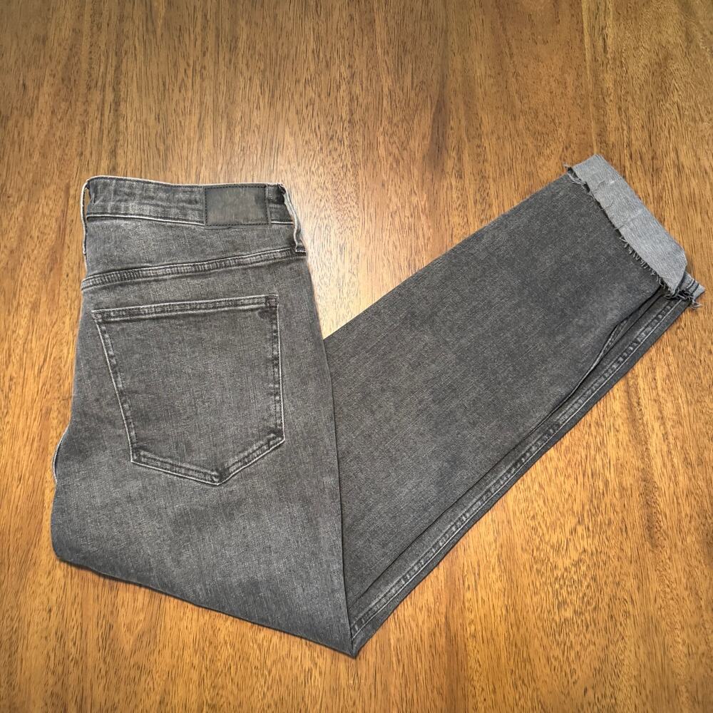 Madewell Womens 32 Curvy Mid Rise Stovepipe Jeans Gray Black Wash Cuffed